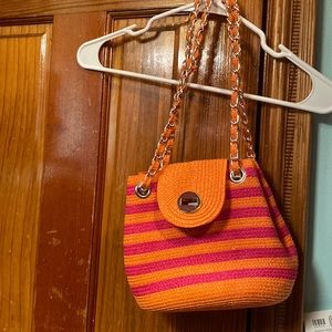 Pink and Orange striped crossbody adjustable chain pocketbook
